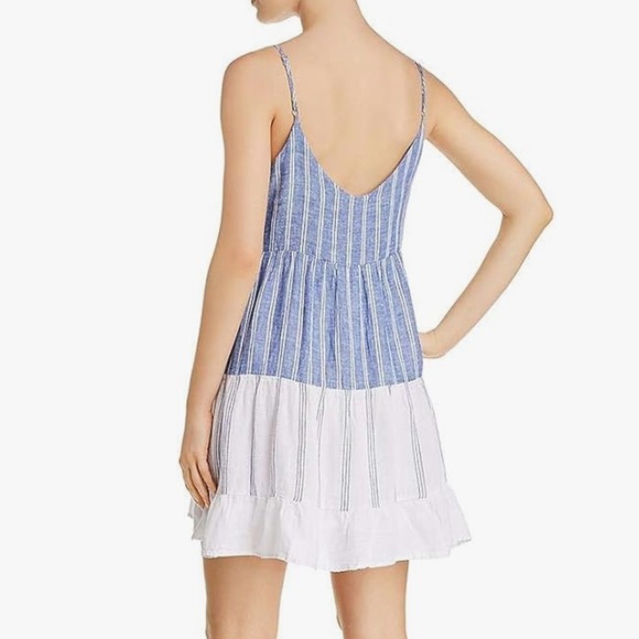 Rails Mattie Tiered Linen Ruffle Mini Dress: Mixed Blues Chambray Stripe - Picture 2 of 6